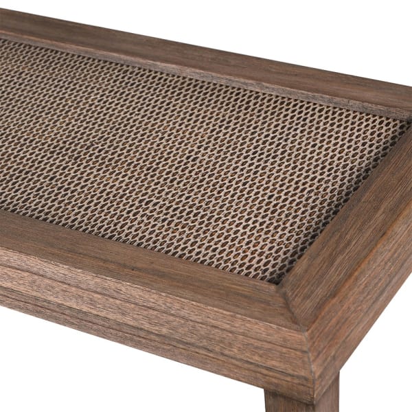 Wooden rattan console table with lower shelf