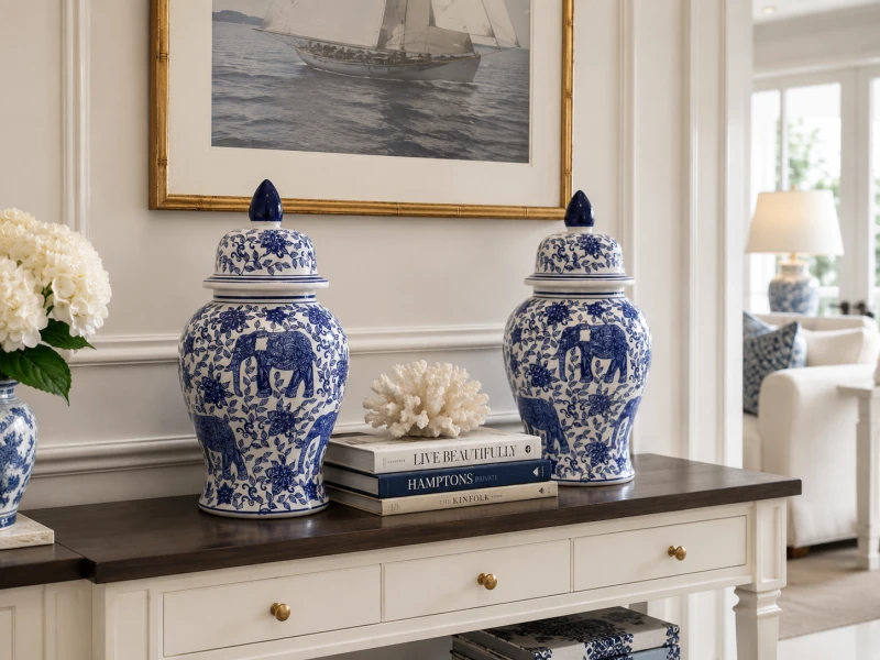 Decorative ceramic ginger jar for living room or hallway