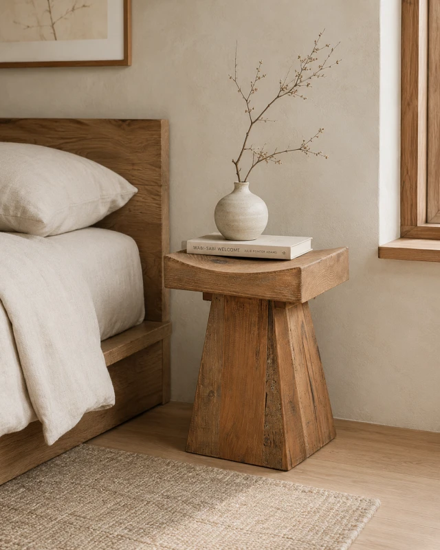 Reclaimed wood stool 45cm with curved seat