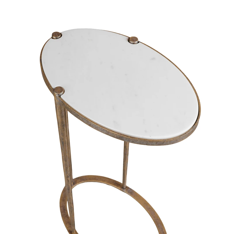 White marble side table with aged champagne gold frame
