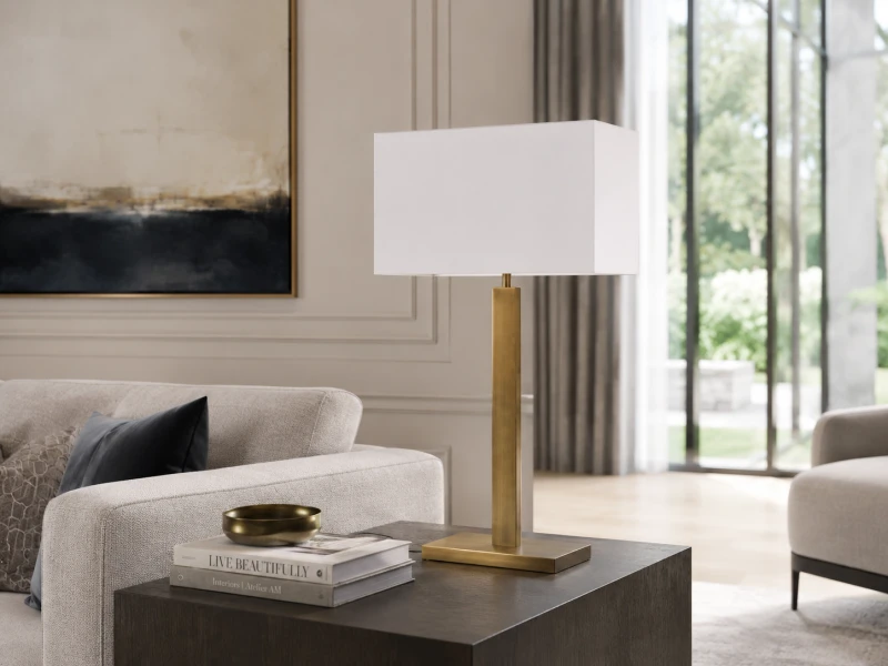 Brook gold table lamp with white linen lampshade