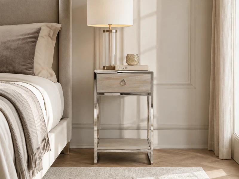 Luxury bedside table with drawer and lower shelf