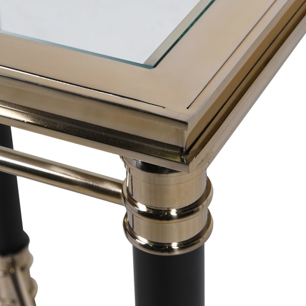 Luxury black and gold Foo side table with glass top