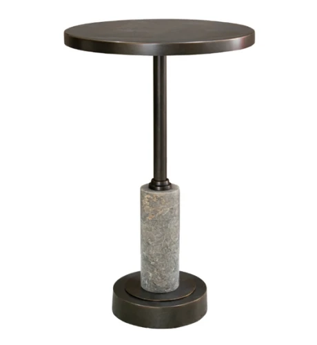 Erdre Bronze Side Table 55 cm in Dark Bronze and Grey Alabaster