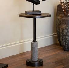 Erdre Bronze Side Table with dark bronze metal top and base and grey alabaster centrepiece