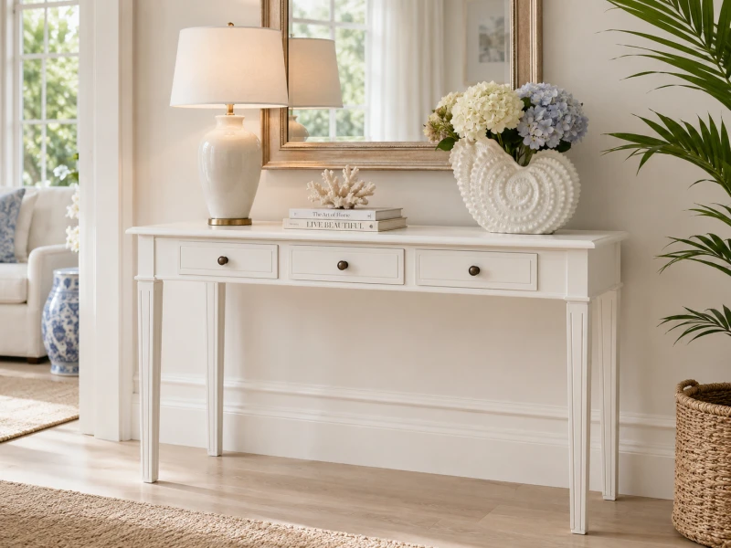 Minor White Wooden Console Table with Three Drawers, 135 x 75 cm
