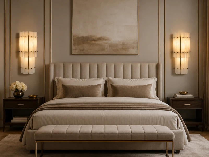 White and gold alabaster wall light for bedroom