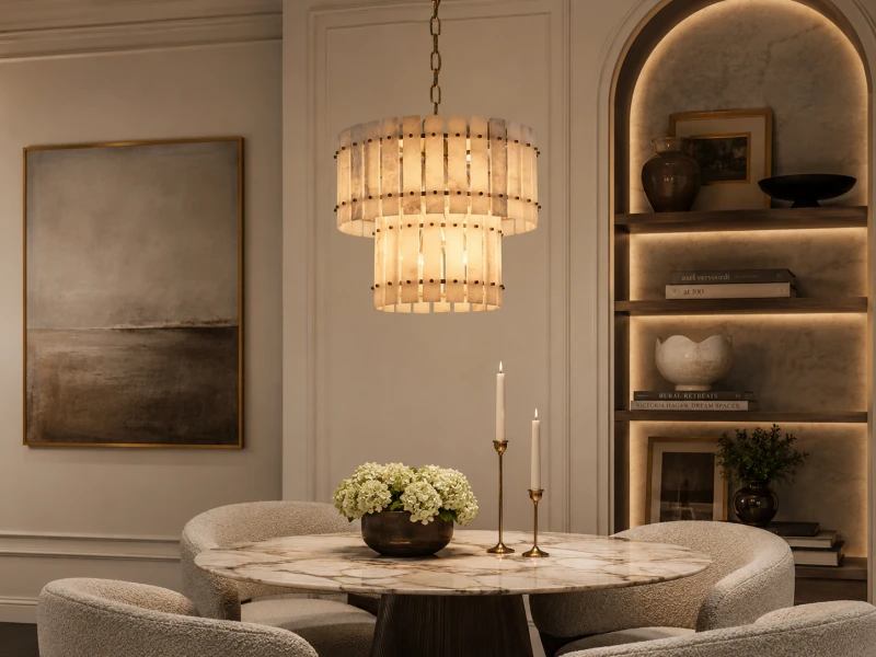 Boscobel Alabaster chandelier 50 cm with natural alabaster panels