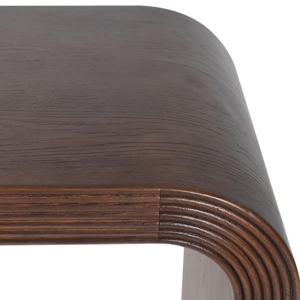 Modern oak console table with layered bentwood-style detail