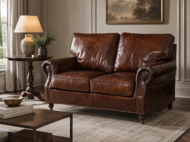 Vintage Brown Leather Sofa II – 148 cm, Genuine Leather