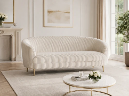 Kensington 180 cm Cream Corduroy Sofa with Gold Steel Legs