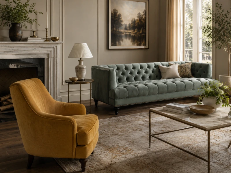 Minor Green Velvet Three-Seater Sofa – Light Green, 210 cm Wide