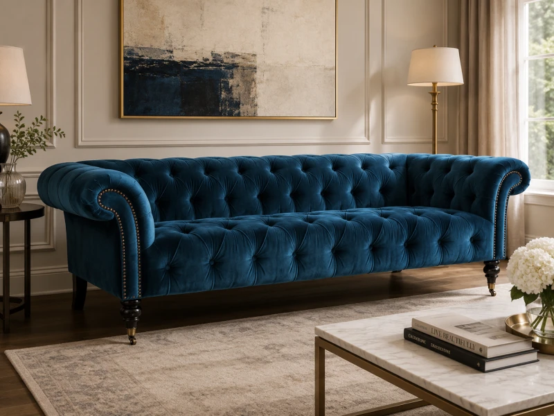 Blue statement sofa for elegant UK living room