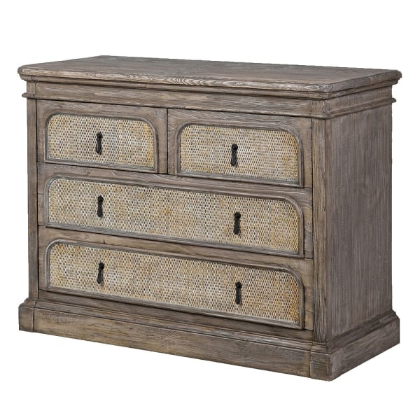 Old pine chest of drawers with rattan fronts