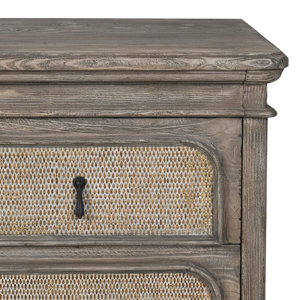 Ayrton wooden chest of drawers with woven rattan panels