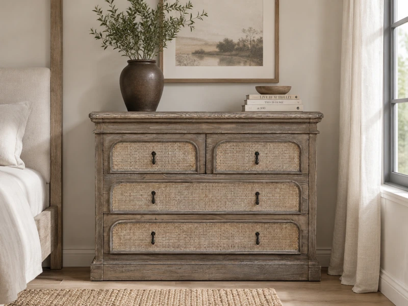 Rattan storage chest for bedroom or hallway