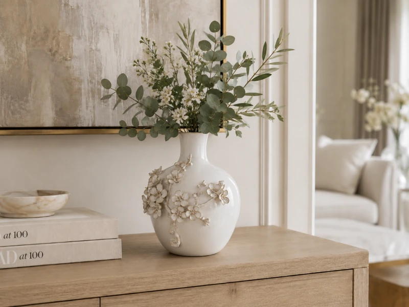 Decorative off-white ceramic vase for living room