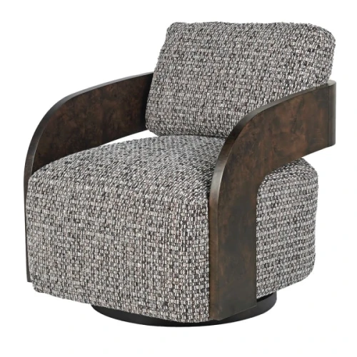 Heron Cobblestone Swivel Armchair – Grey Upholstered Chair with Wooden Frame