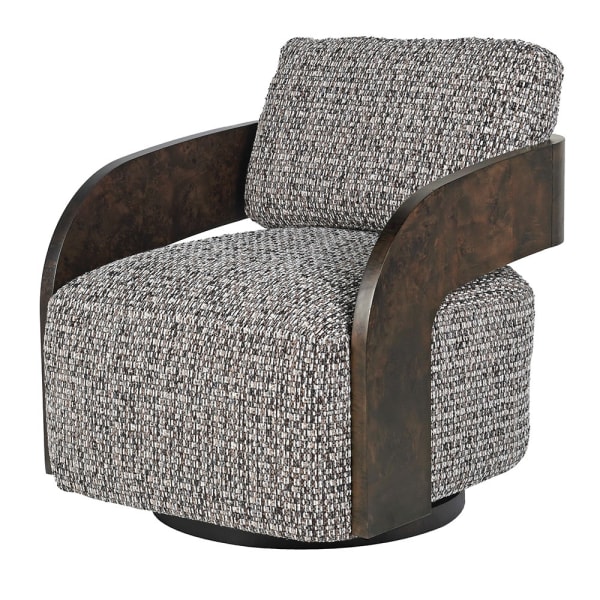 Heron Cobblestone grey swivel armchair with dark wooden frame