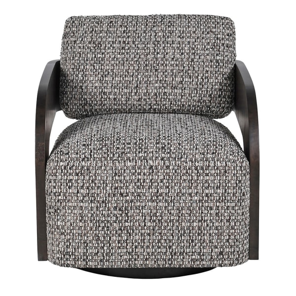 Heron Cobblestone grey swivel armchair with dark wooden frame