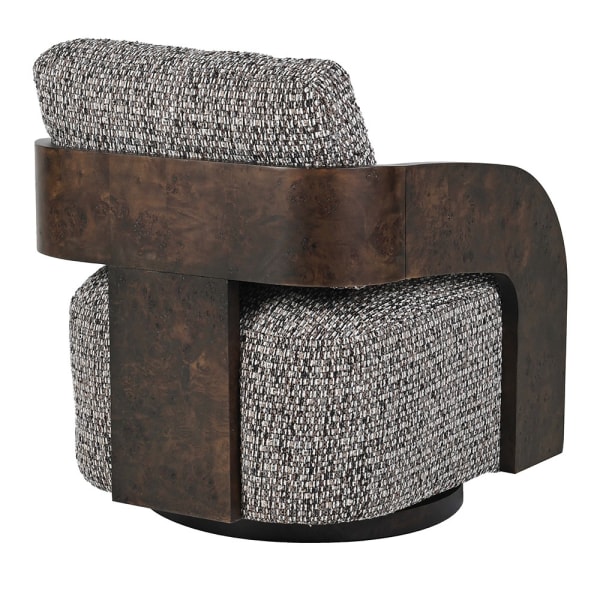 Heron Cobblestone grey swivel armchair with dark wooden frame
