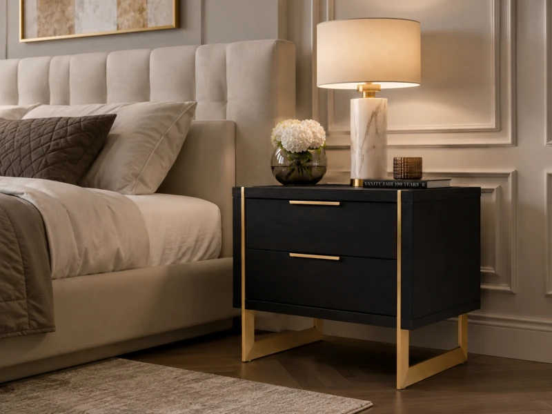 Black and gold bedside table 50.5 cm high
