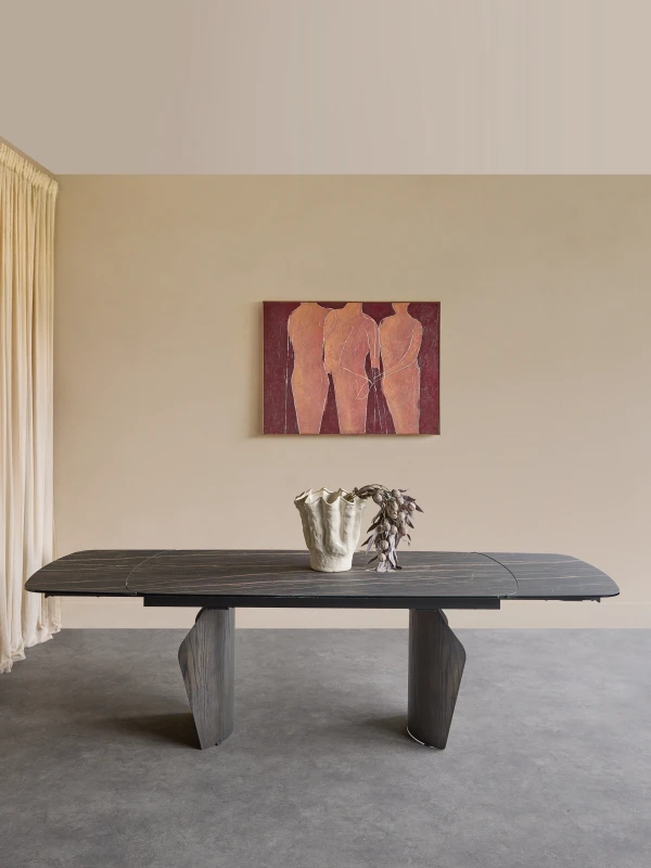 Finsbury ceramic dining table styled in a contemporary dining room