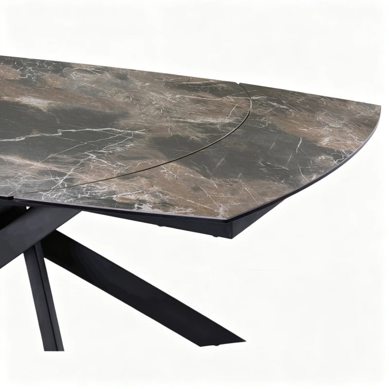 Smoked grey ceramic tabletop with white marble-effect veining