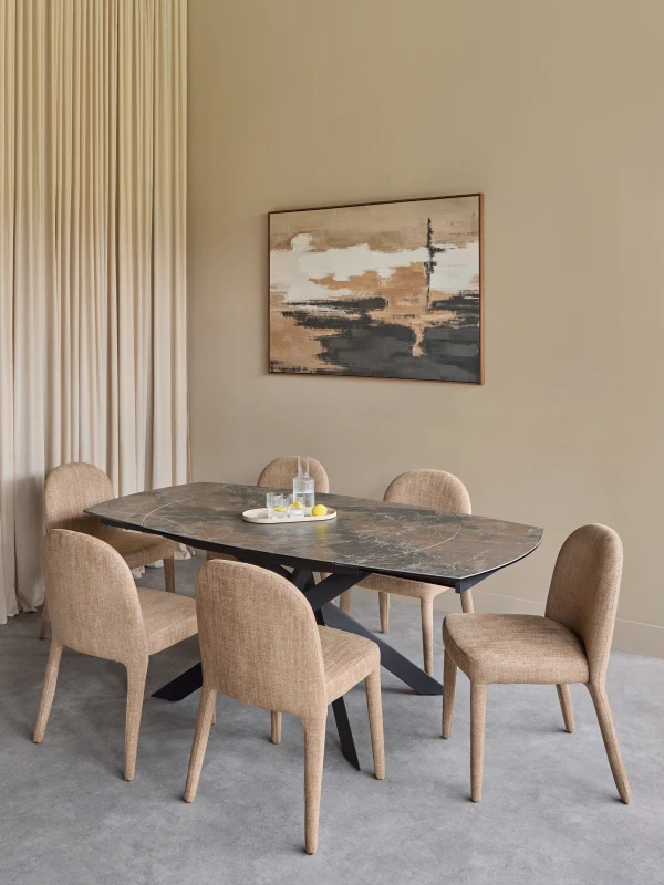 Thames 130cm ceramic dining table with a matt black base