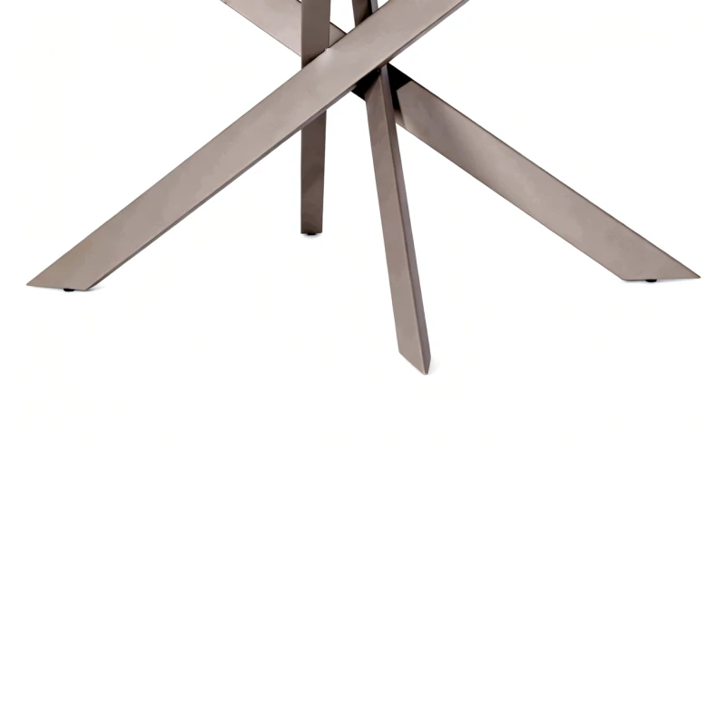 Intersecting metal legs of the Thames table in brushed grey