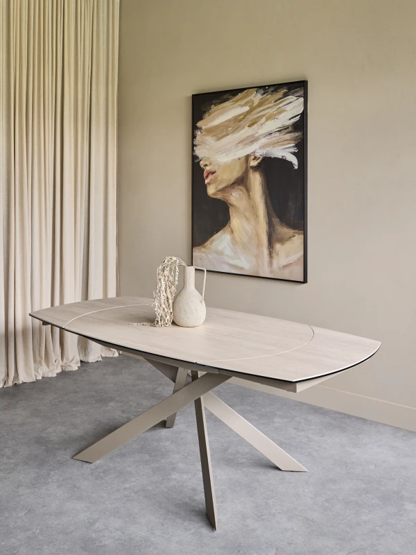 Thames light ceramic dining table in a neutral interior