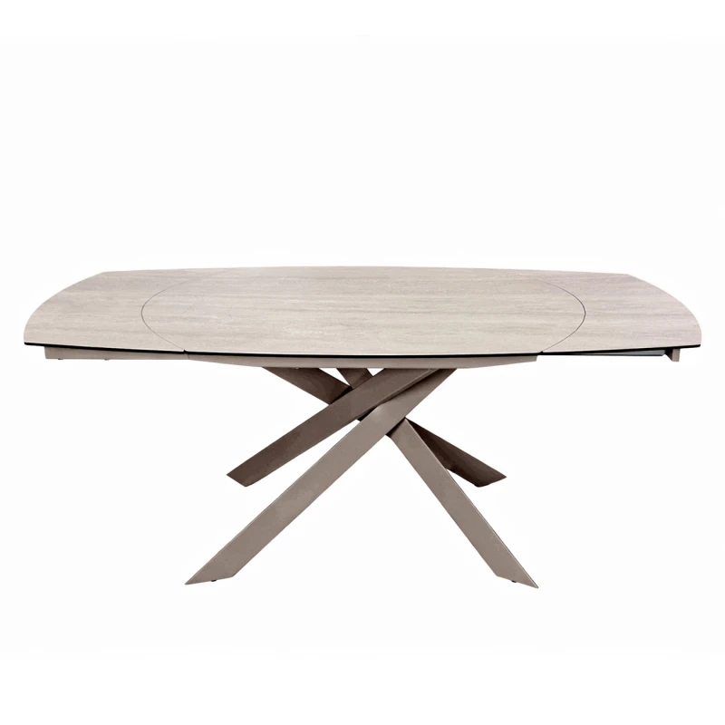 Thames 130cm light stone dining table with a grey metal base