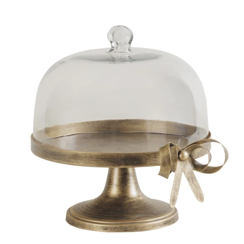 Chelsea Glass Cake Stand with Dome 31cm – Antique Gold Bow
