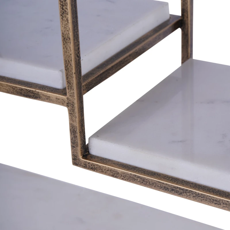 Gold tiered serving stand with white Banswara marble platforms