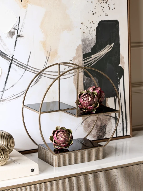 Primrose small gold tiered serving stand with tinted glass