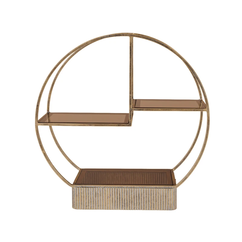 Small gold buffet stand with brown-tinted glass shelves