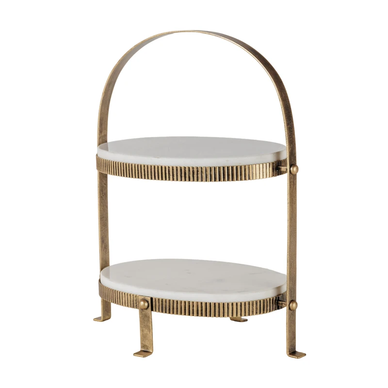 Primrose two-tier marble serving stand in antique gold