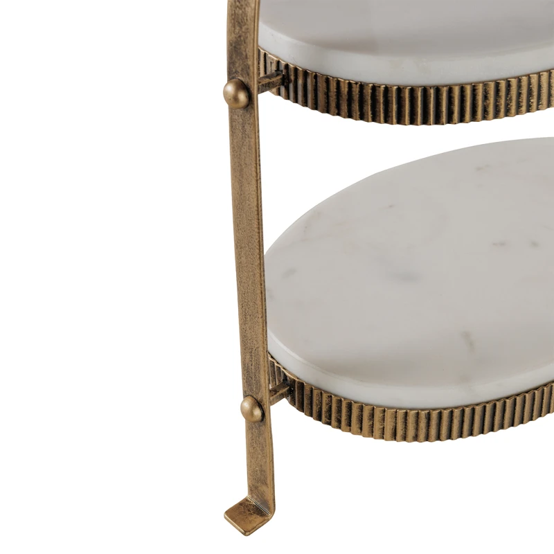Gold tiered serving stand with white Banswara marble