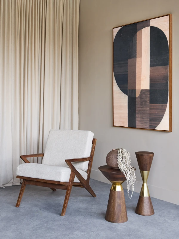 Amalfi Side Table – 50 cm Mango Wood with Gold Detailing | Luxury Accent Table by K&amp;B London