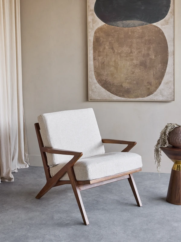 Eccleston Light cream armchair with solid mango wood frame