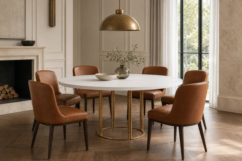 Eaton White 150 cm round dining table with concrete top