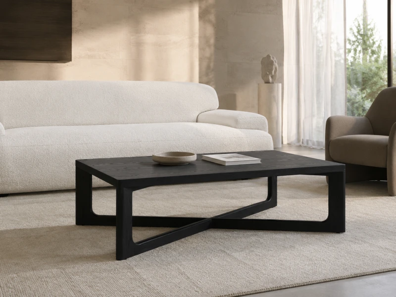 Noir black coffee table 140cm with geometric crossed base