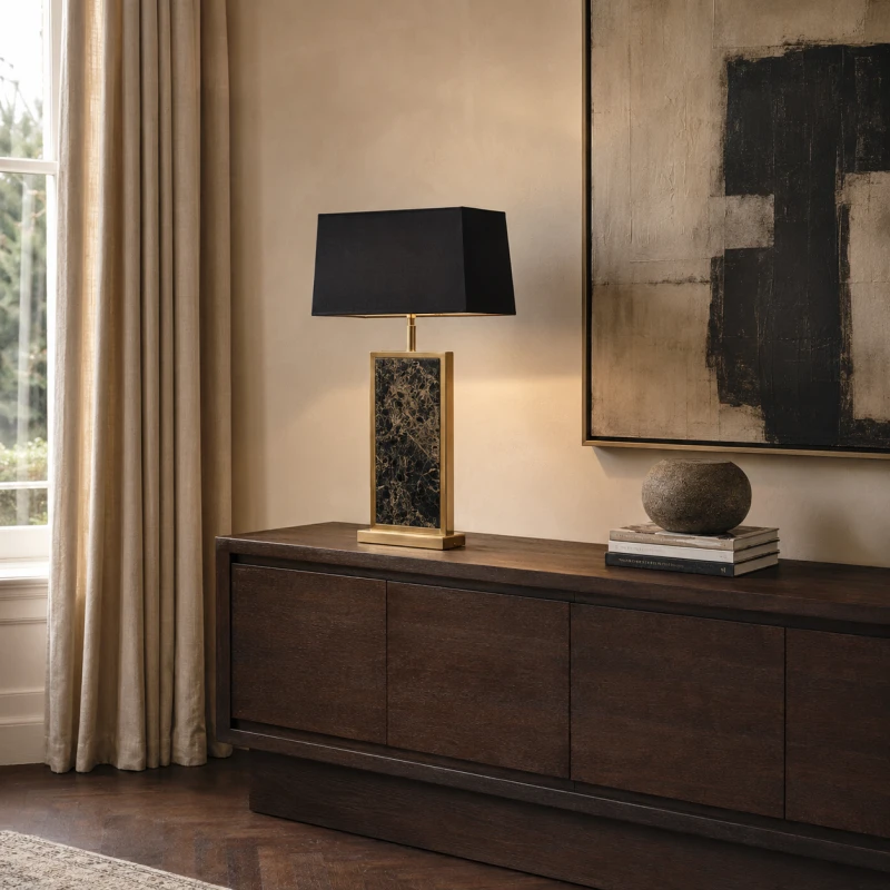 Camden Marble Effect 70cm table lamp in black and gold