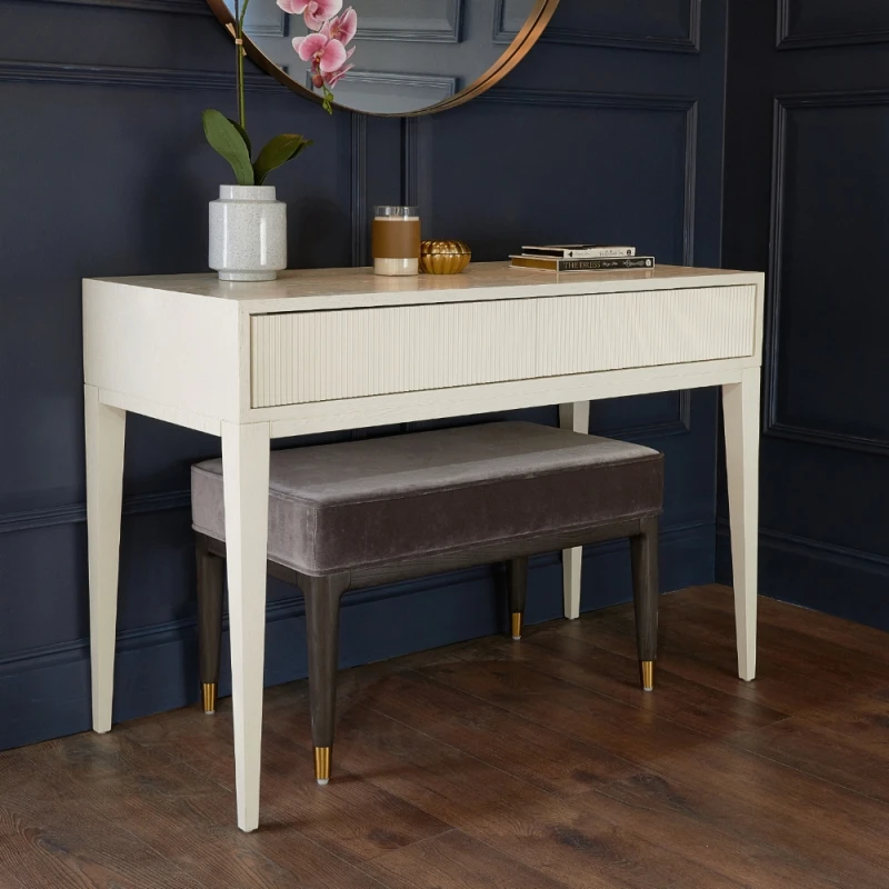 Amore white fluted dressing table with two drawers