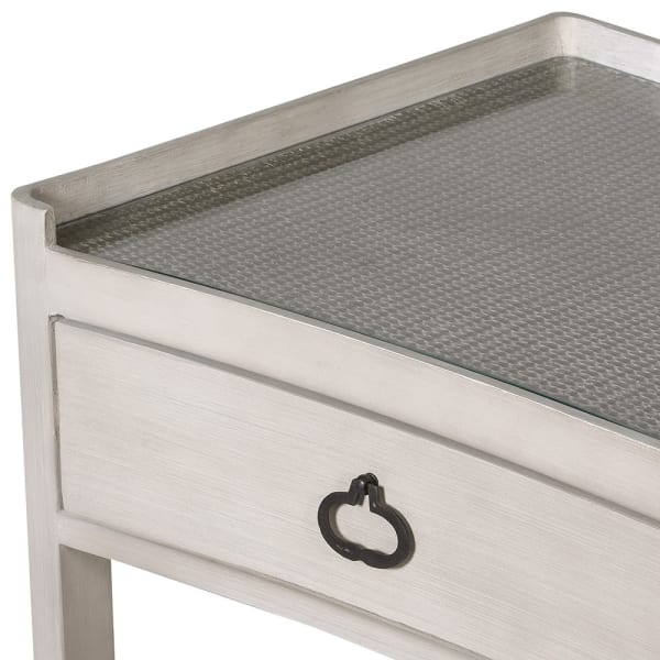 Light wood dressing table with a tempered-glass top and drawer