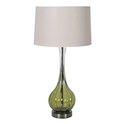 Green Glass Table Lamp 78cm with Linen Shade