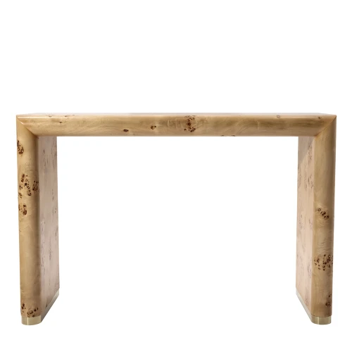 Burl Console Table 120cm – Burr Wood Veneer with Brass-Finish Details