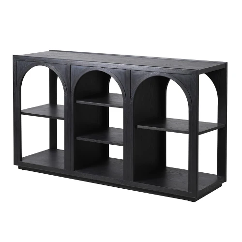 Arched Black Console Table 148 cm – Elm Console with Open Shelving