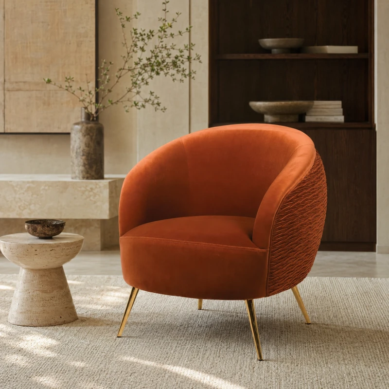 Rust Brompton Armchair velvet rust gold stainless steel legs
