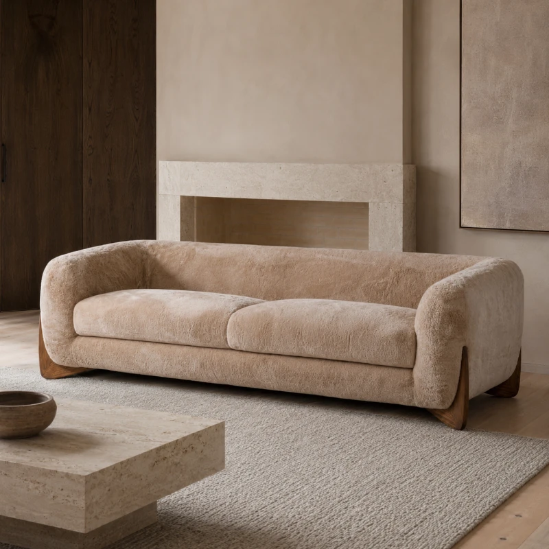 Lyall faux sheepskin sofa in a modern organic living room
